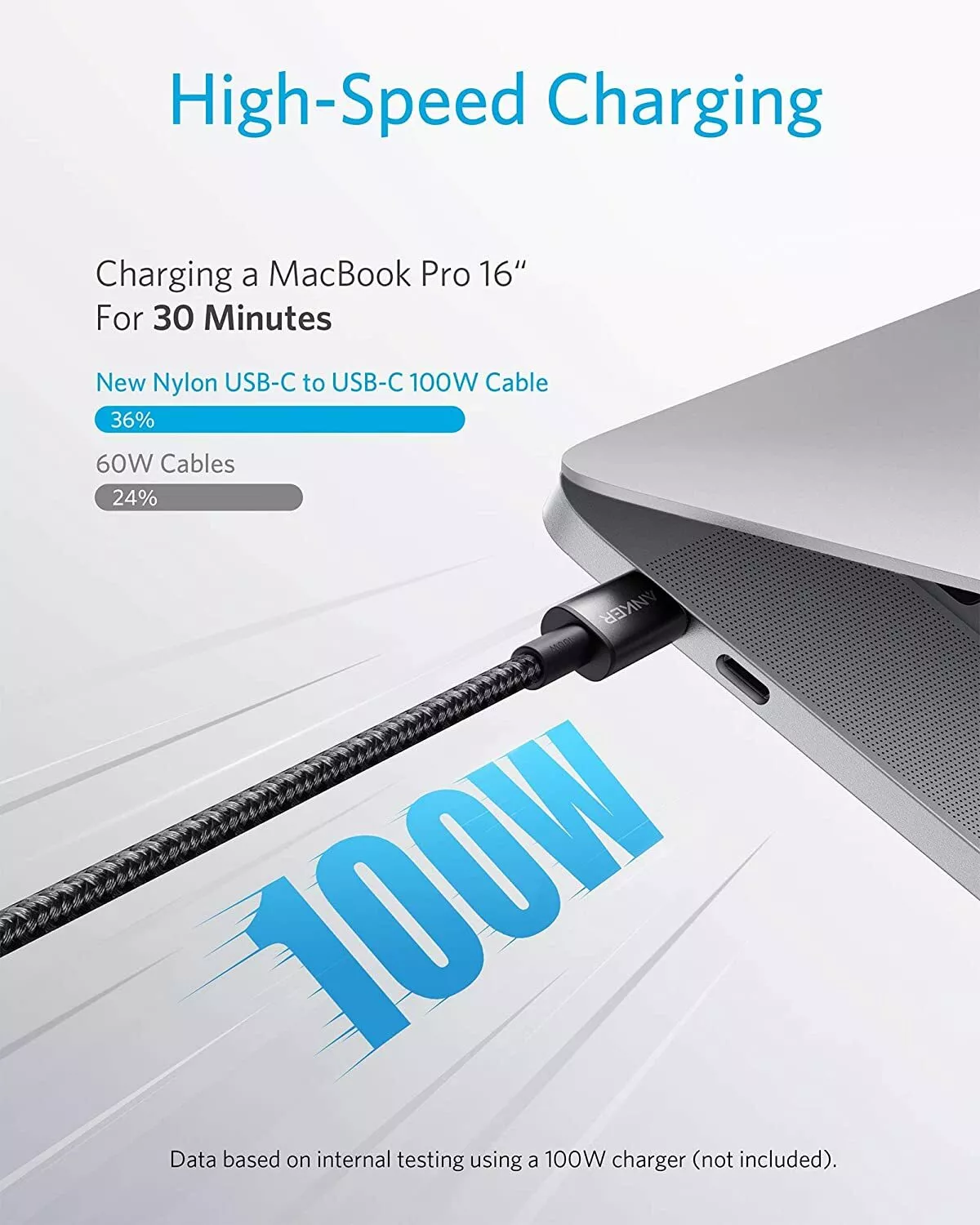 منتج حاسوب محمول Anker 100W USB C Fast Charging Cable 10ft Long Braided Nylon Cord for ماك بوك 194644064662, 2 image