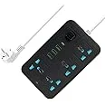 منتج Extension Cord with USB, 3 USB Outlets and 1 Type C | Independent Power Key, ماكس 1 Amp, Overload بروtection and Child Safety, 2 Meter Power Cable (633, أسود), 2 image