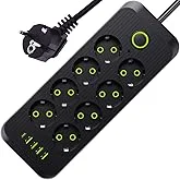 منتج Extension Cord with USB, 3 USB Outlets and 1 Type C | Independent Power Key, ماكس 1 Amp, Overload بروtection and Child Safety, 2 Meter Power Cable (633, أسود), 5 image