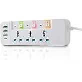 منتج Extension Cord with USB, 3 USB Outlets and 1 Type C | Independent Power Key, ماكس 1 Amp, Overload بروtection and Child Safety, 2 Meter Power Cable (633, أسود), 6 image