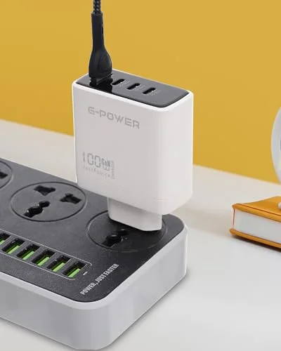 G POWER GP C17 100W 4 PORT شاحن USB A AND 3USB C QUALCOMM سريع CHARGE 3.0 COMPATIBLE WITH Macbook Pro Ipad Galaxy Pixel Iphone AND MORE أبيض أسود, 5 image