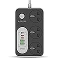 G-Power GP342 Power Strip Surge Protector Containing 220 Volt With Three Universal International Socket provides Two Type C Charging Ports 20 Watt - Black Grey, 2 image