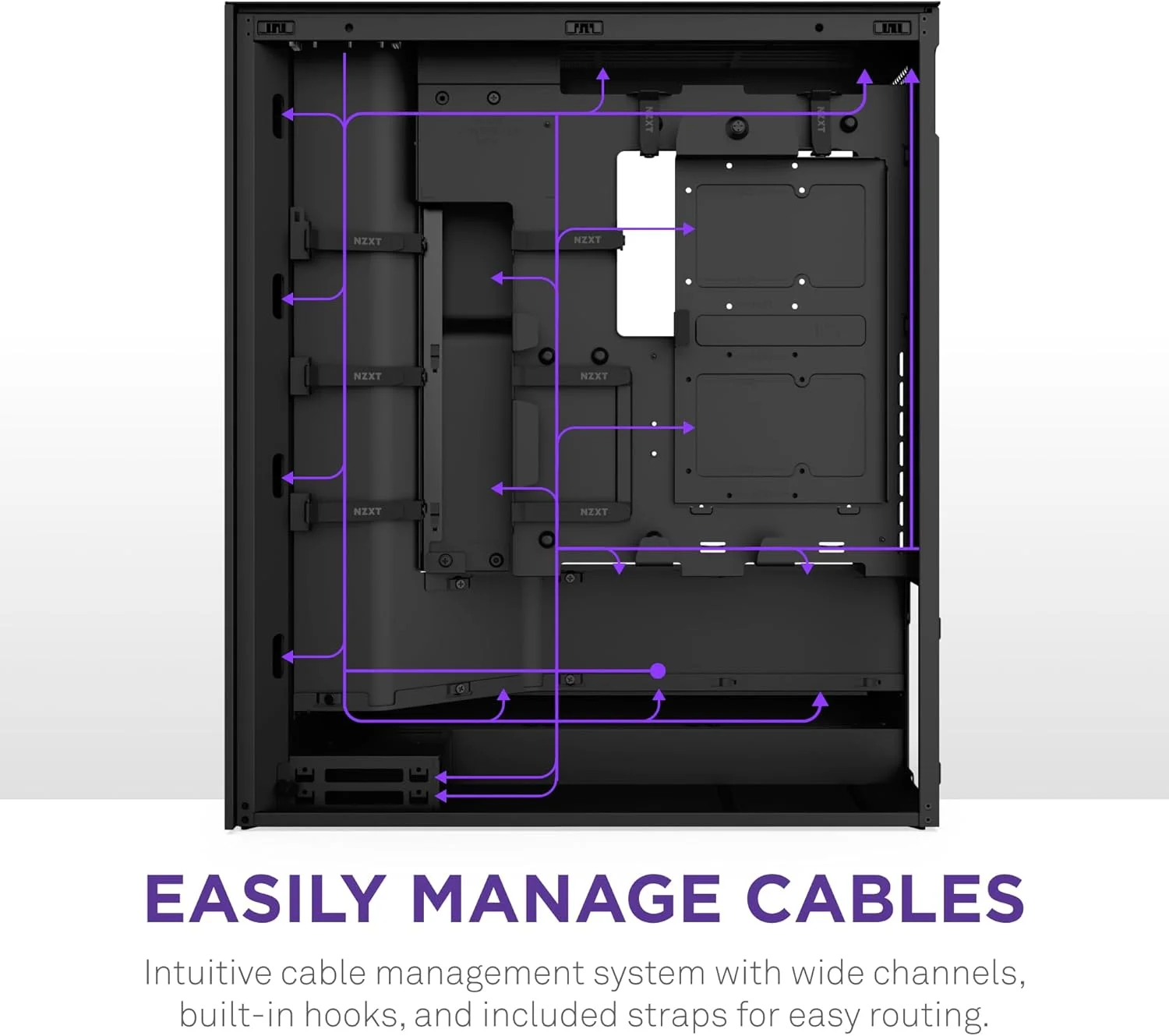 NZXT H7 Flow 2024 - Mid-تاور ATX Airflow جراب - Includes Pre-Installed 3 x 120mm Fans - Supports Bottom Fans for Dedicated GPU تبريد - Cable Management - أسود, 9 image