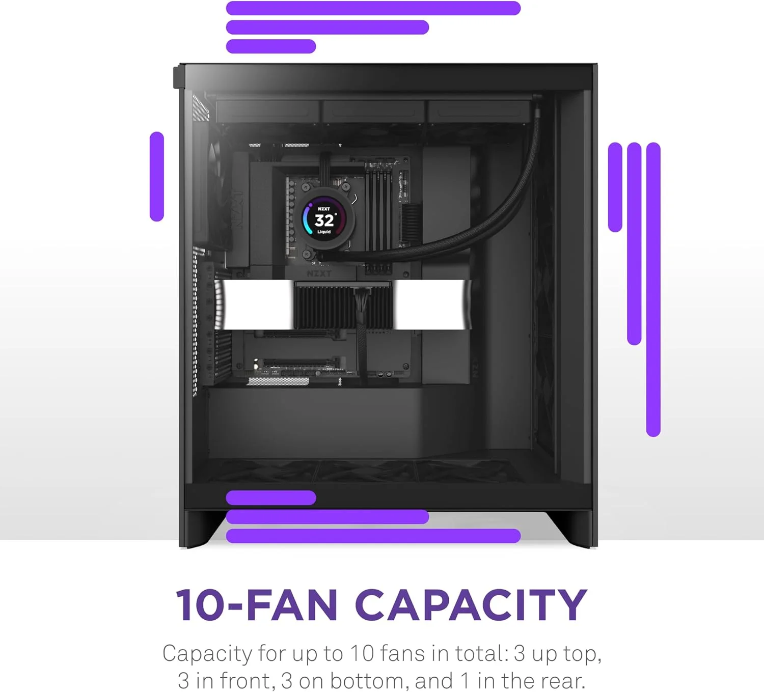NZXT H7 Flow 2024 - Mid-تاور ATX Airflow جراب - Includes Pre-Installed 3 x 120mm Fans - Supports Bottom Fans for Dedicated GPU تبريد - Cable Management - أسود, 3 image