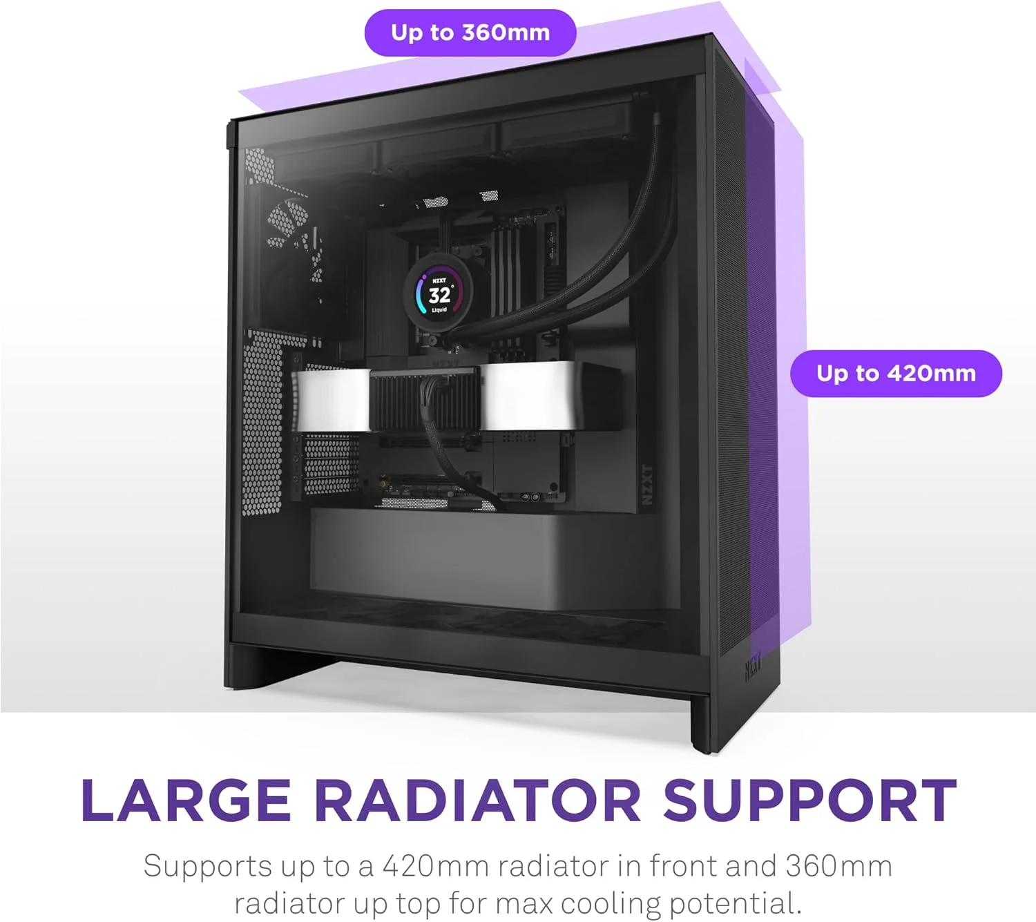 NZXT H7 Flow 2024 - Mid-تاور ATX Airflow جراب - Includes Pre-Installed 3 x 120mm Fans - Supports Bottom Fans for Dedicated GPU تبريد - Cable Management - أسود, 5 image