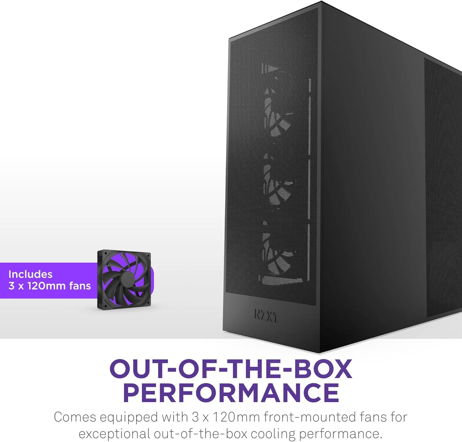 NZXT H7 Flow 2024 - Mid-تاور ATX Airflow جراب - Includes Pre-Installed 3 x 120mm Fans - Supports Bottom Fans for Dedicated GPU تبريد - Cable Management - أسود, 7 image