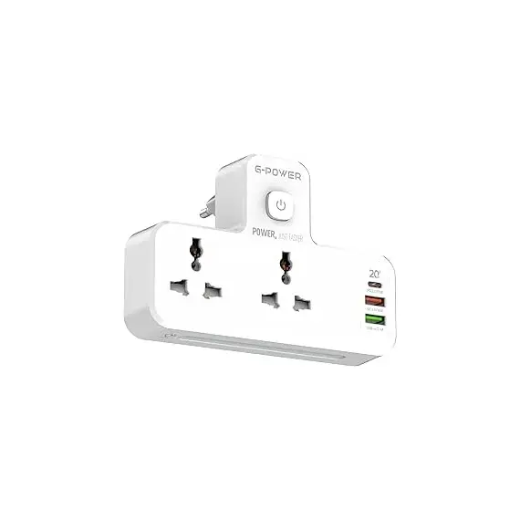 منتج G-Power SC2311 Power Extension Socket Double Plug Adaptor with Touch Control Nightlight With 1 PD 20W,1 QC3.0 18W And Auto ID Port 12W - أبيض