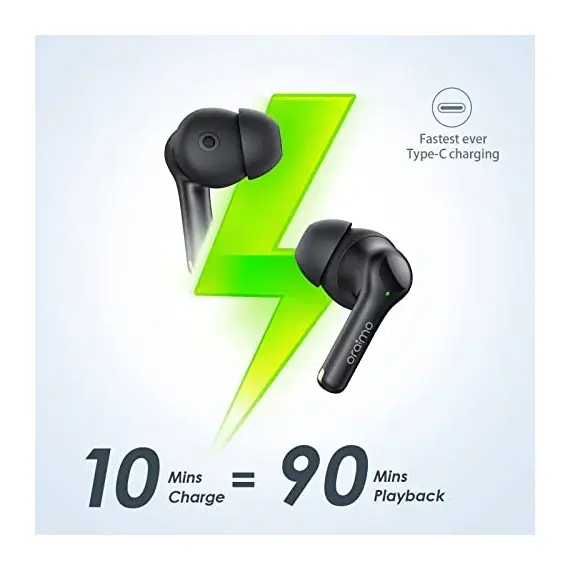 Oraimo FreePods 3C (OEB-E104DC), ENC Calling Noise Cancellation, powerful bass 4 mics, Long Playtime True Wireless Earbuds IPX5-Water Resistant, Via App – Black (1 Year Warranty), 4 image