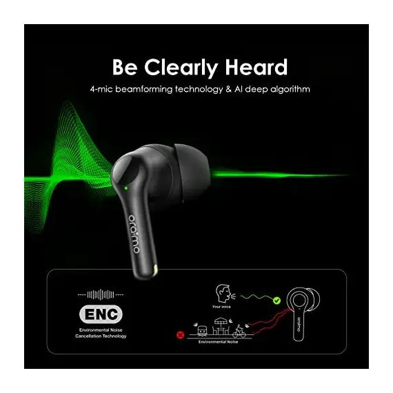 Oraimo FreePods 3C (OEB-E104DC), ENC Calling Noise Cancellation, powerful bass 4 mics, Long Playtime True Wireless Earbuds IPX5-Water Resistant, Via App – Black (1 Year Warranty), 6 image