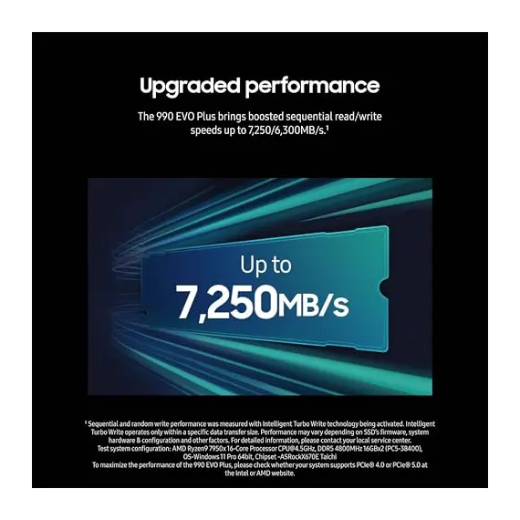 Amazon.com Samsung 990 EVO Plus SSD 1TB PCIE Gen 4X4 Gen 5X2 M.2 2280 SPEEDS UP TO 7,250 Mb/s UPGRADE تخزين FOR Pc/laptops HMB TECHNOLOGY AND INTELLIGENT TURBOWRITE 2.0 MZ V9s1t0b/am إلكترونيات, 25 image