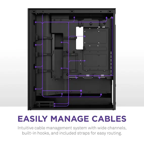 NZXT H7 Flow 2024 - Mid-تاور ATX Airflow جراب - Includes Pre-Installed 3 x 120mm Fans - Supports Bottom Fans for Dedicated GPU تبريد - Cable Management - أسود, 9 image