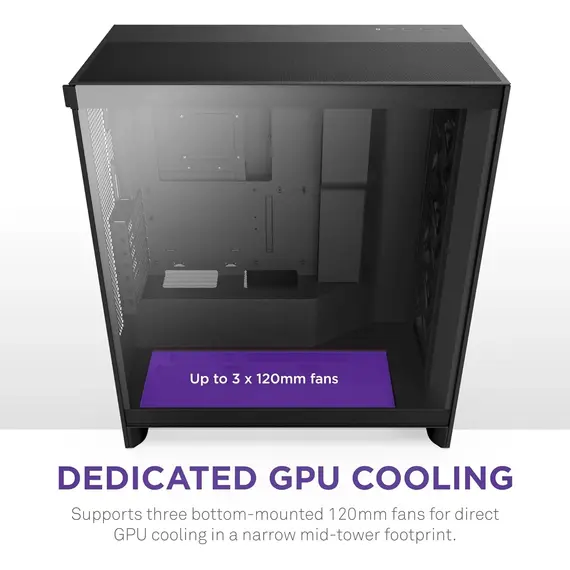 NZXT H7 Flow 2024 - Mid-تاور ATX Airflow جراب - Includes Pre-Installed 3 x 120mm Fans - Supports Bottom Fans for Dedicated GPU تبريد - Cable Management - أسود, 2 image