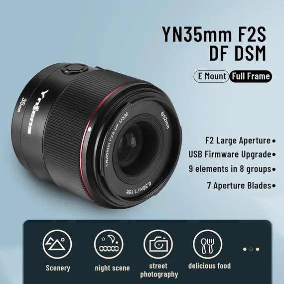 YONGNUO YN35mm F2S DF DSM Auto Focus Wide Angle Prime Lens for Sony, F2 Large Aperture Full Frame APS-C for Sony E Mount Camera Black, 3 image